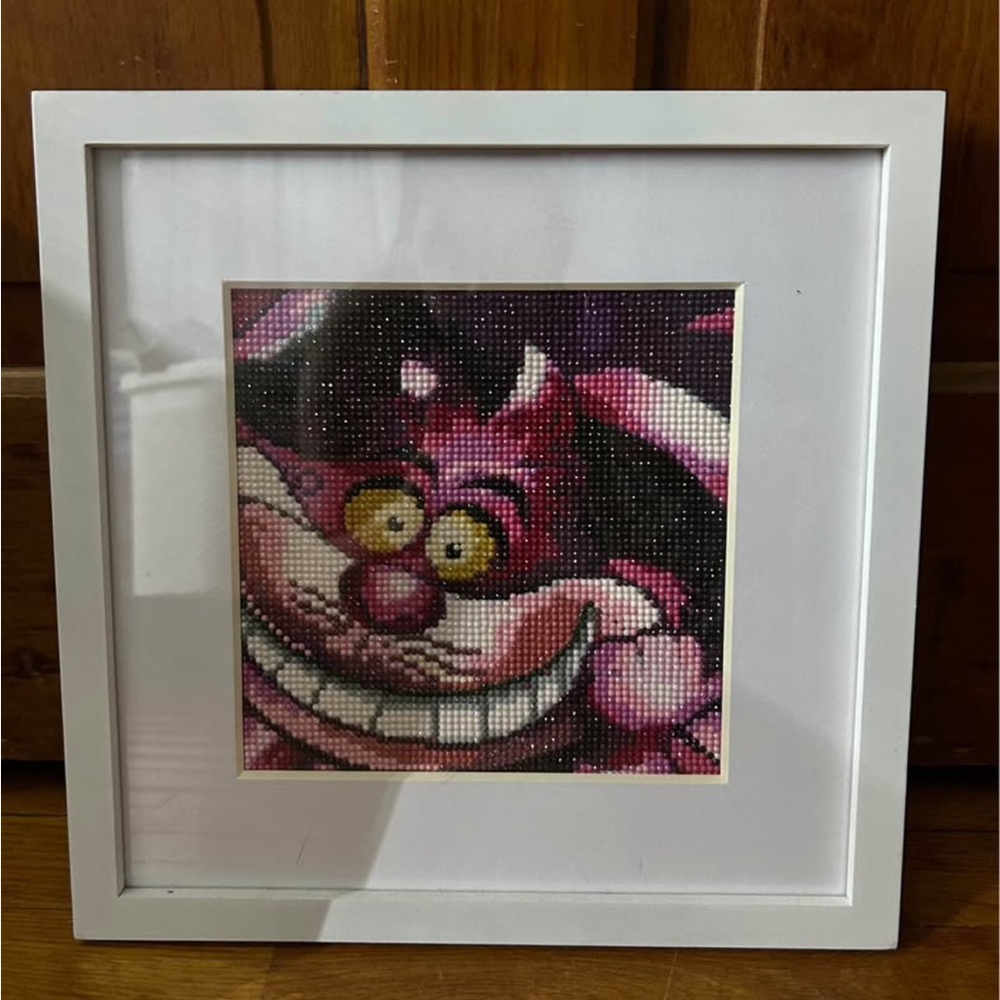 Framed Pink and Purple Cat handmade Diamond Painting